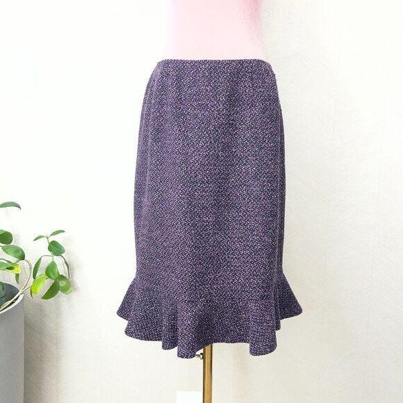 Albert Nipon Pockets Purple Tweed And Velvet 2pc Skirt Suit Set Womens Size 6P - Picture 7 of 16